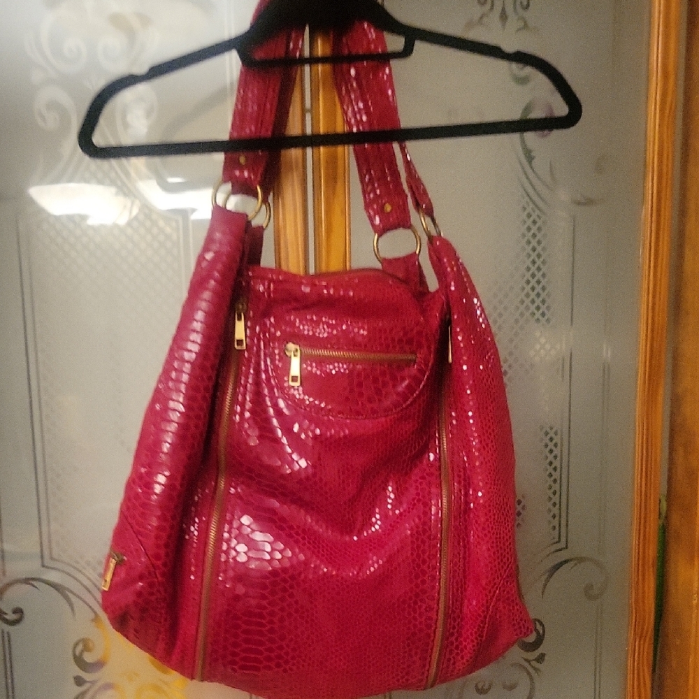 Scarlet Red Snakeskin Shoulder Bag